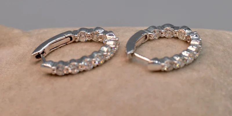 Hoop earrings with cut-out designs for a creative and lightweight effect-14K white gold Diamond Hoop earrings - In/out diamonds visible