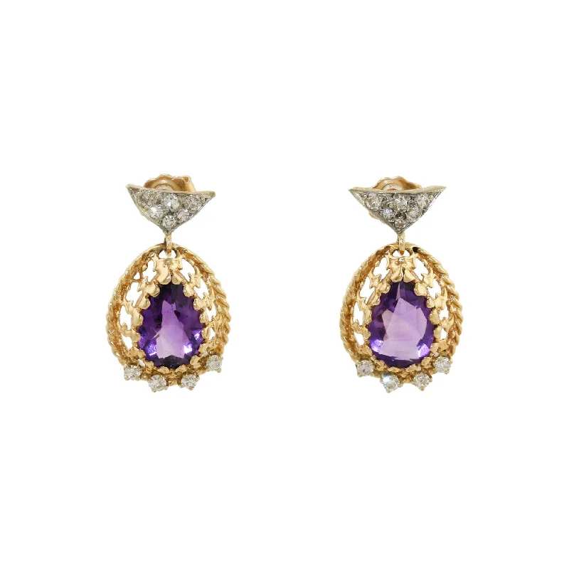 Best hoop earrings with matching bracelets for a coordinated jewelry set-10k Gold x Regal Amethyst & Diamond Earrings