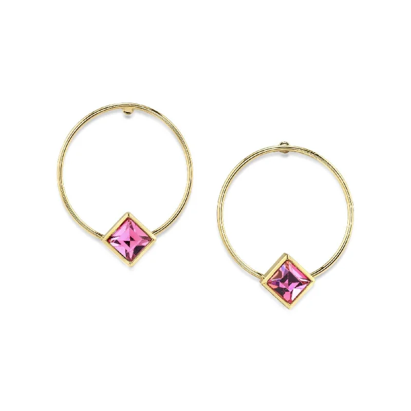 Best hoop earrings with matte finish for a sophisticated, understated design-1928 Jewelry Diamond Shape Crystal Stainless Steel Dainty Round Hoop Post Earrings