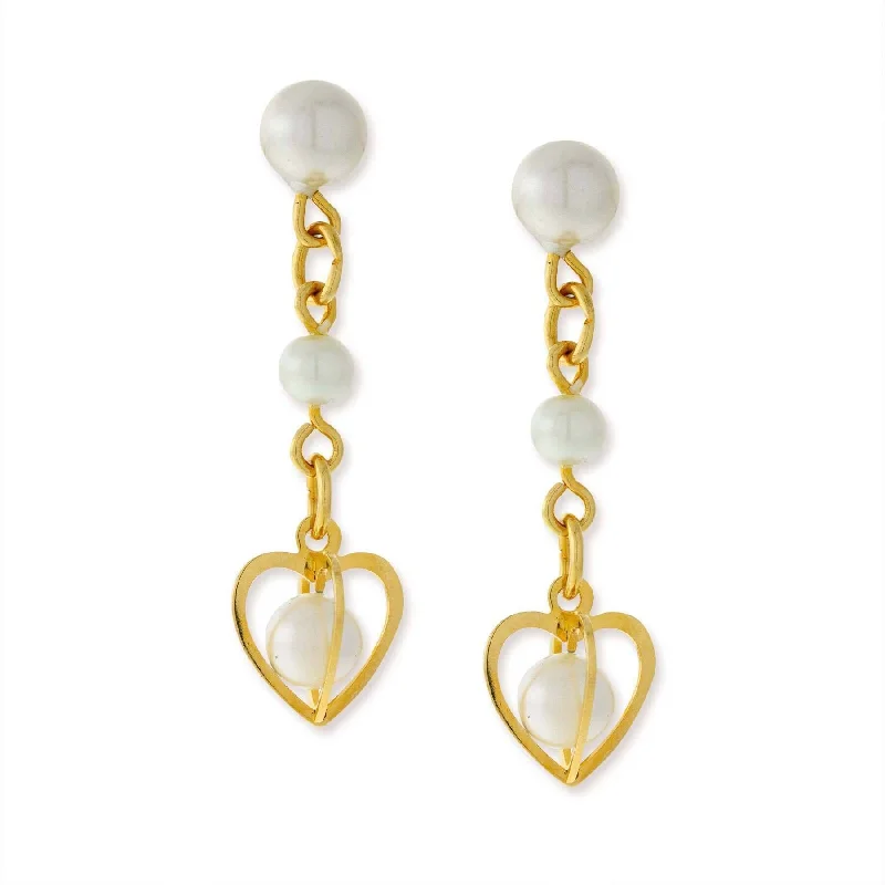 Hoop earrings with cut-out designs for a creative and lightweight effect-1928 Jewelry Double Faux Pearl Drop Heart Earrings