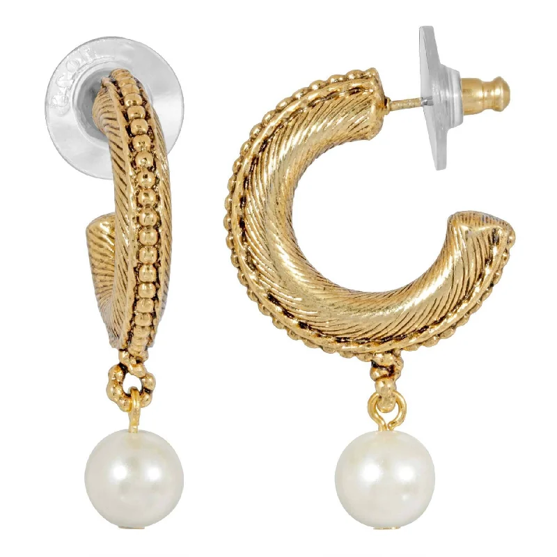 Best hoop earrings with smooth ceramic finishes for a polished, clean style-1928 Jewelry Hoop Earrings Faux Pearl Drop