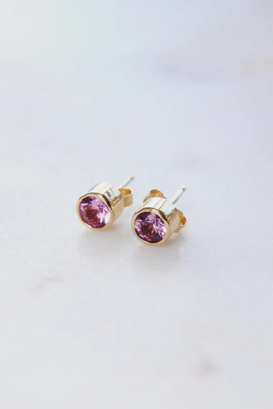 Best hoop earrings with geometric shapes for a modern and artistic appeal-14k Gold x Round Pink Sapphire Studs