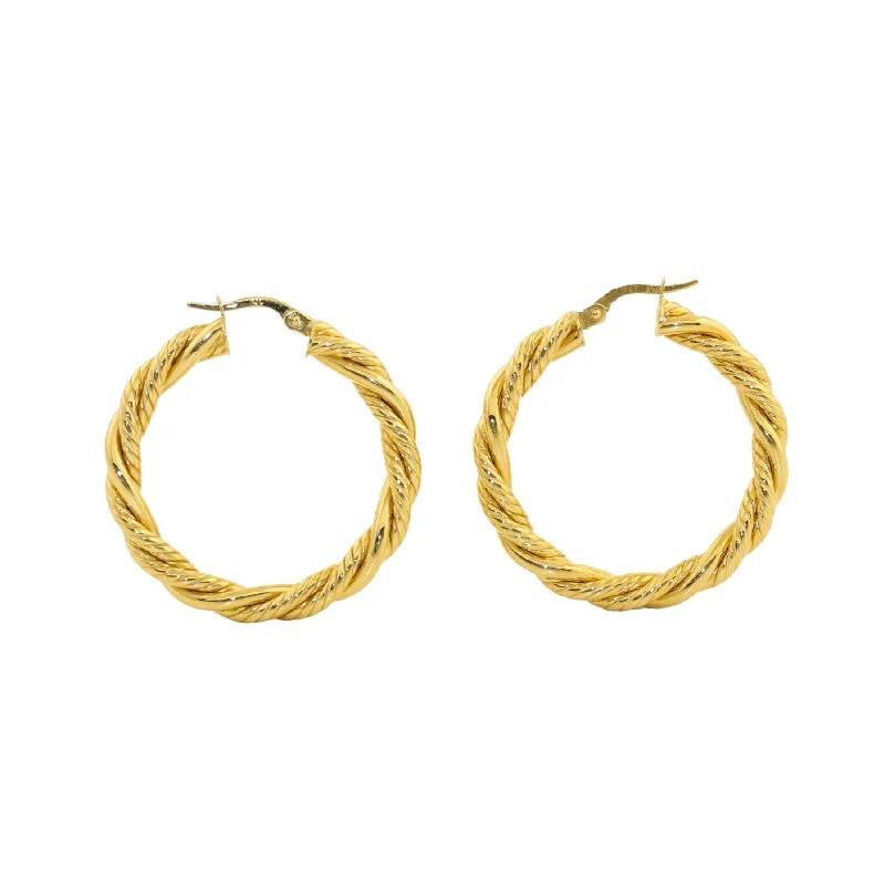 Hoop earrings with braided patterns for a detailed and textured finish-14K Italian Gold x 4mm Semi-Hollow Rope Hoops