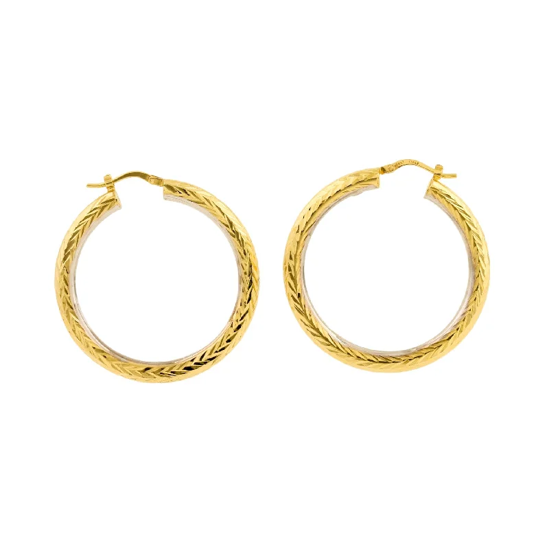 Best hoop earrings with lever-back closures for secure and easy wear-14k Two-Tone Gold x 4mm Chevron Textured Hoop