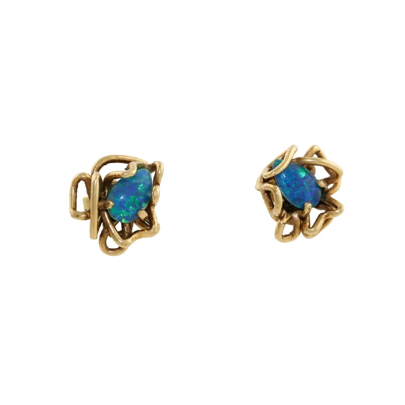 Lightweight hoop earrings for comfortable and all-day wear-14K Vintage Aussie Opal Wavy Studs