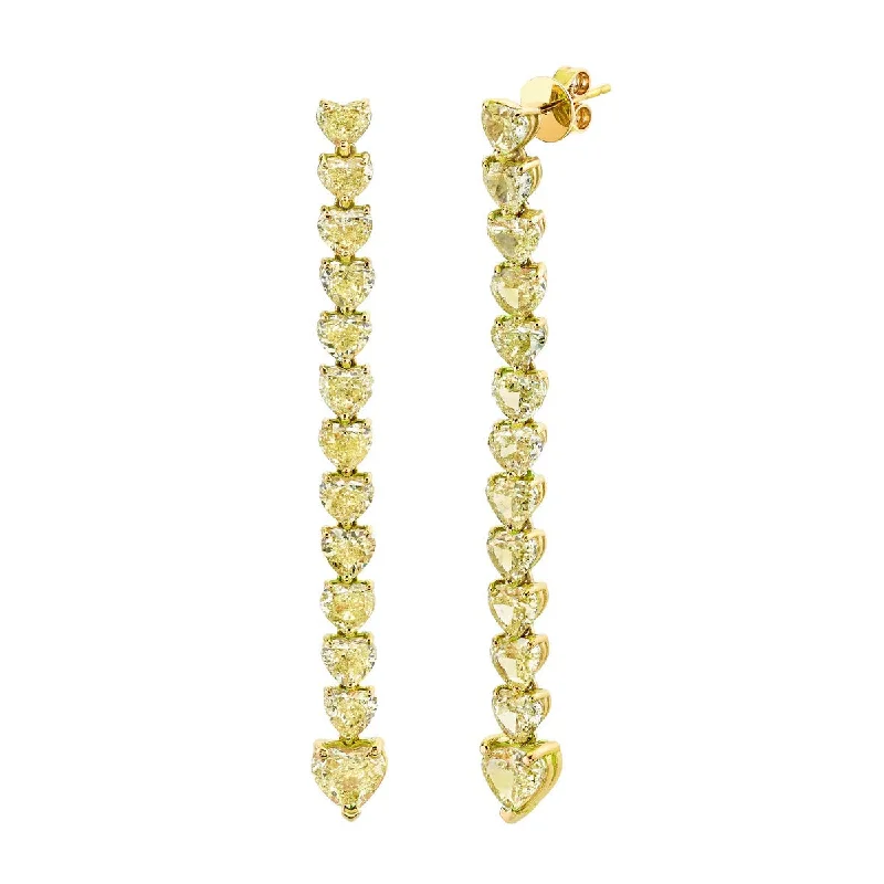 Best hoop earrings with intricate beaded details for a textured, stylish appearance-18K Gold Heart-Shaped Fancy Yellow Diamond Dangle Earrings