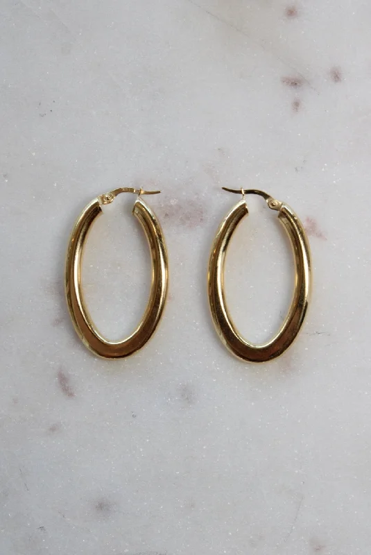 Hoop earrings with artistic filigree designs for an intricate, delicate finish-18k Long Oval Hoops