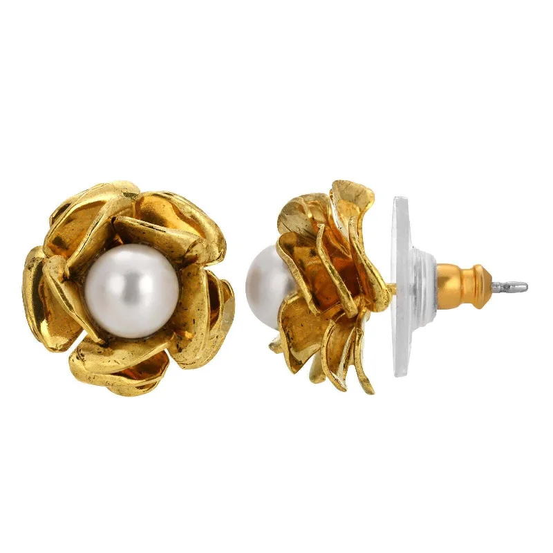 Hoop earrings with spiral designs for a dynamic and fluid look-1928 Jewelry Flower Button Earrings