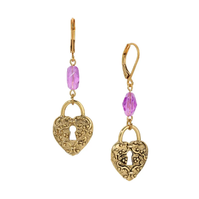 Hoop earrings with multi-tone finishes for a colorful and layered effect-1928 Jewelry Amethyst Enigma Heart Padlock Dangling Earrings