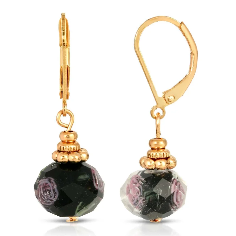 Best hoop earrings with intricate beaded details for a textured, stylish appearance-1928 Jewelry Black Bead Pink Bel Fiore Motif Earrings