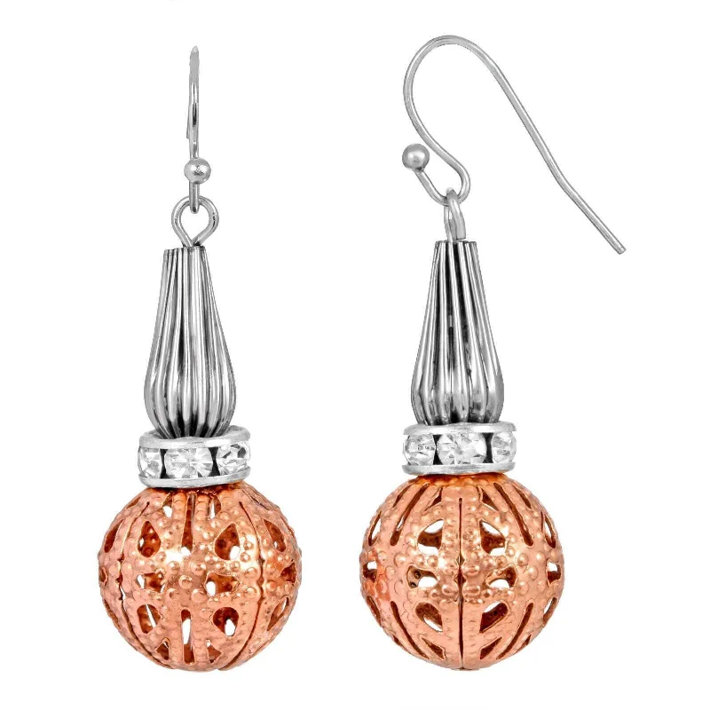 Best hoop earrings with braided leather for a rustic, stylish finish-1928 Jewelry Classic Rose Filigree Bead Drop Wire Earrings