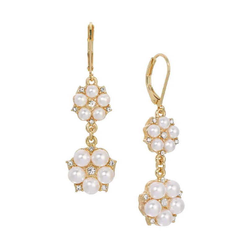 Hoop earrings with intricate designs for a unique and artistic appearance-1928 Jewelry Crystal Star Flower White Faux Pearl Dangling Earrings