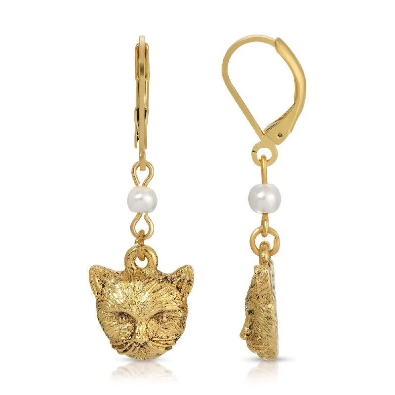 Hoop earrings with multi-tone finishes for a colorful and layered effect-1928 Jewelry Faux Pearl Gold Cat Dangling Earrings