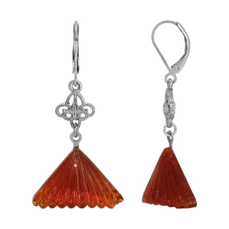 Best hoop earrings with minimal embellishments for a sleek and modern look-1928 Jewelry Filigree & Fluted Topaz Glass Dangling Earrings