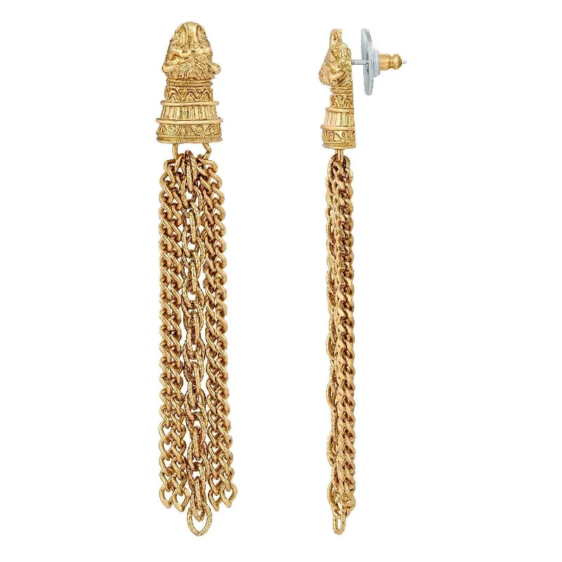 Hoop earrings with a matte black finish for a sleek, edgy vibe-1928 Jewelry Gold Jaguar Tassel Chain Earrings