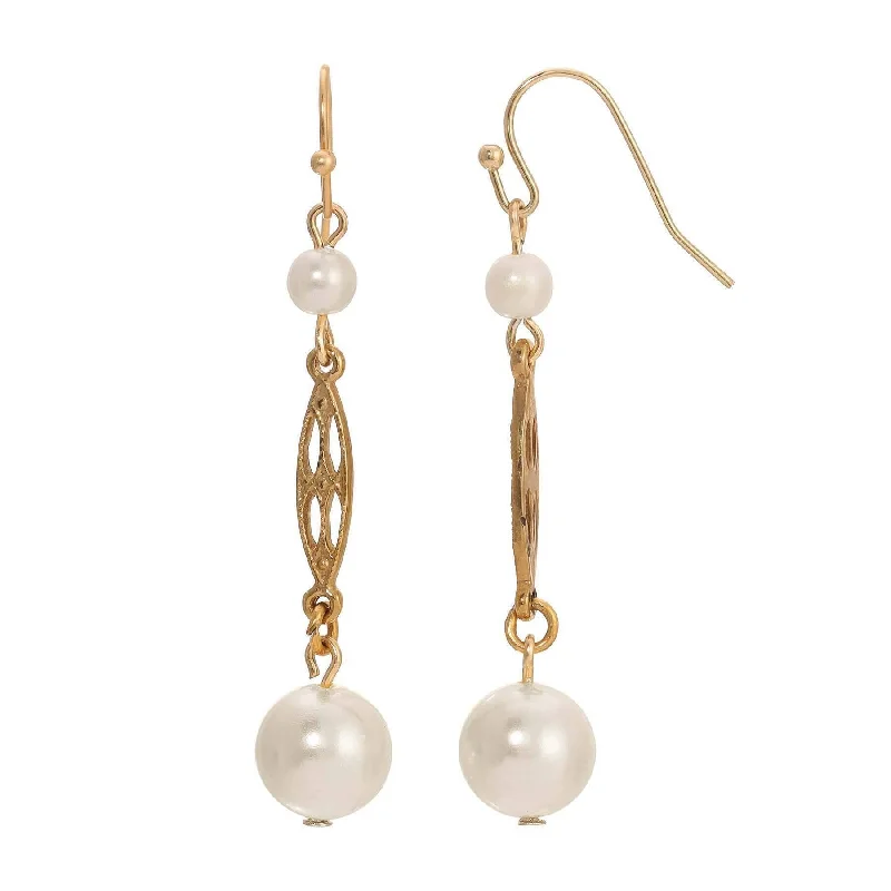 Best hoop earrings with stacked layers for a dimensional and bold look-1928 Jewelry Golden Grace Glass Faux Pearl Dangling Earrings