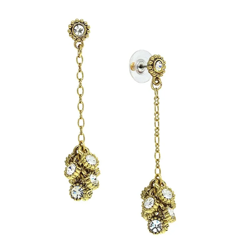 Hoop earrings with braided patterns for a detailed and textured finish-1928 Jewelry Linked Round Crystal Clusters Dangling Post Earrings