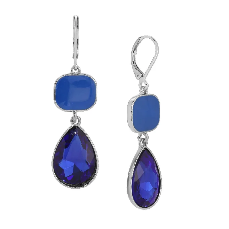 Hoop earrings with polished metal for a shiny and high-quality finish-1928 Jewelry Mid Century Inspired Square And Teardrop Blue Sapphire Dangling Earrings