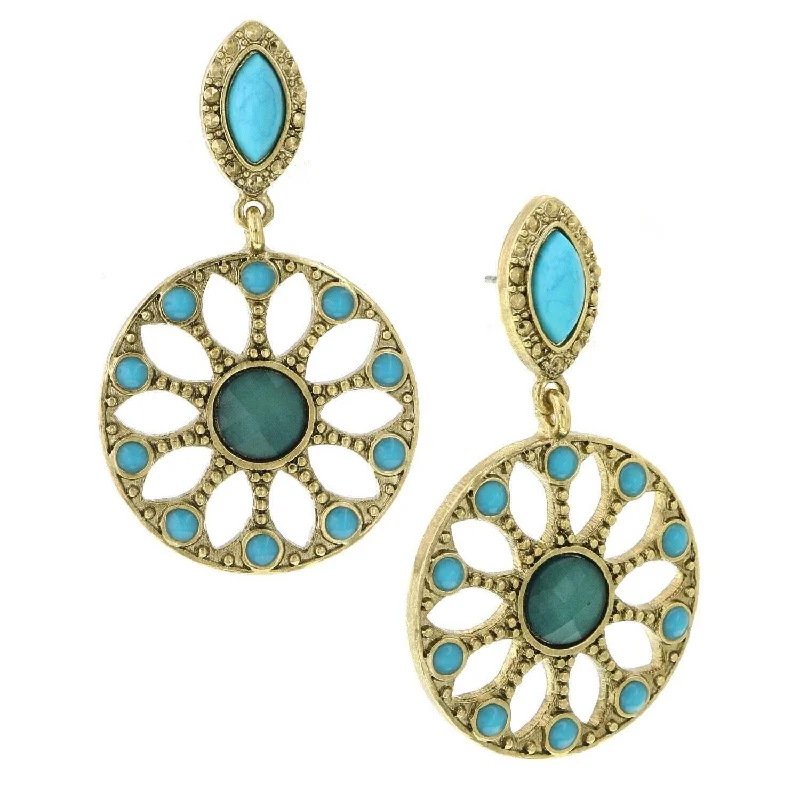 Best hoop earrings with minimalist designs for a clean and modern aesthetic-1928 Jewelry Oasis Green & Turquoise Stone Drop Hoop Earrings