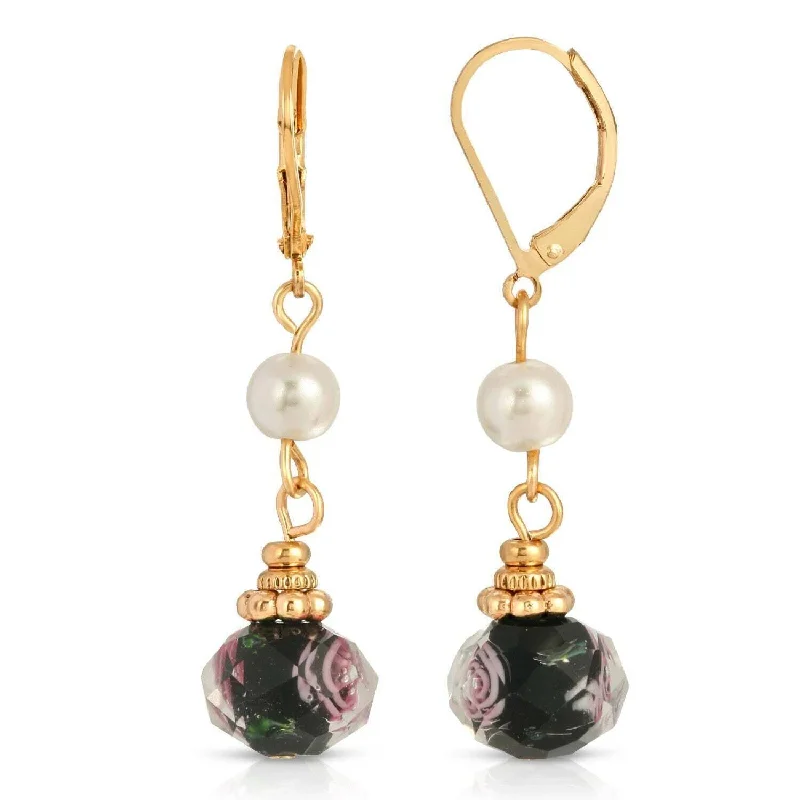 Best hoop earrings with blackened metal for an edgy and bold appearance-1928 Jewelry Faux Pearl And Black Bel Fiore Drop Bead Earrings