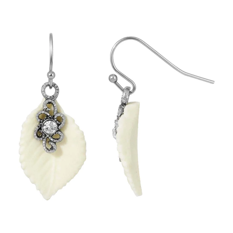 Best hoop earrings with geometric pendants for a modern, chic appeal-1928 Jewelry Porcelain Ivory Leaf Wire Earrings