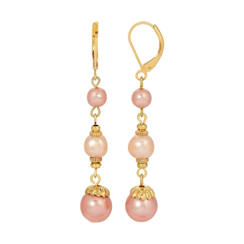 Hoop earrings with hammered copper for a warm and rustic aesthetic-1928 Jewelry Rosabella Raspberry & Champagne Faux Pearl Linear Earrings