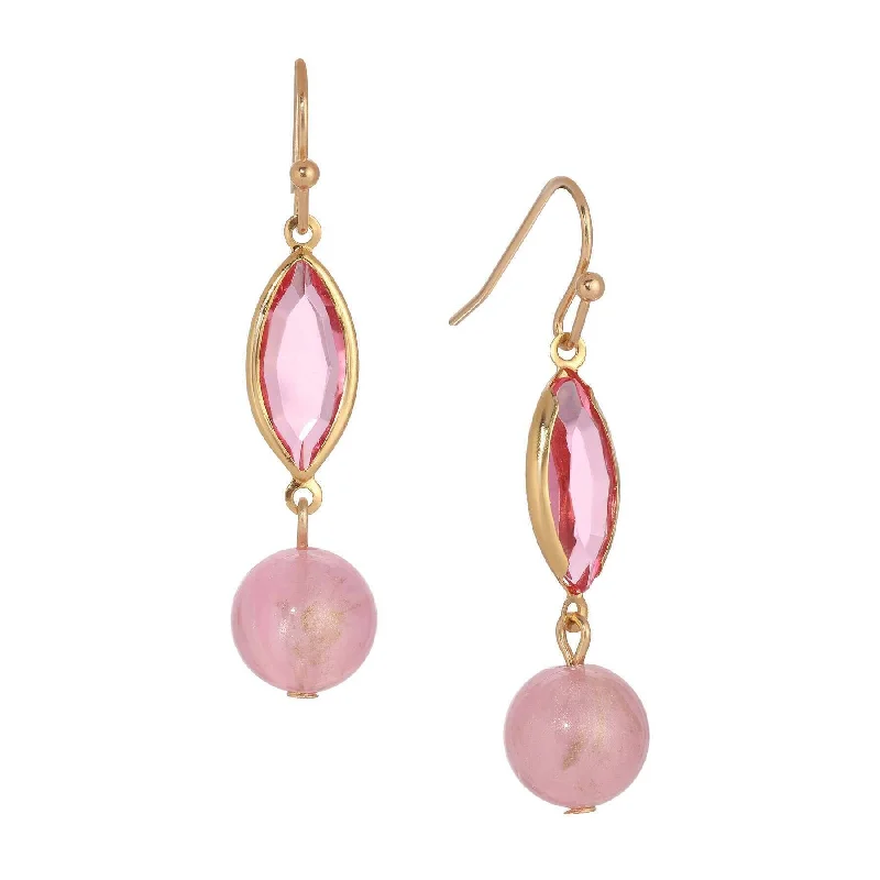 Best hoop earrings with marbled designs for a trendy and artistic effect-1928 Jewelry Roseate Paradise Navette Light Rose Pink Austrian Crystal Pink Bead Dangling Earings