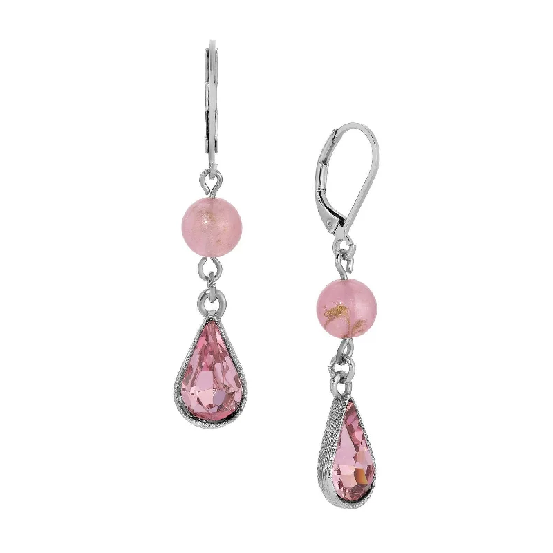 Hoop earrings with rhinestone-studded rims for a glamorous touch-1928 Jewelry Roseate Paradise Pink Bead Light Rose Teardrop Crystal Dangling Earrings