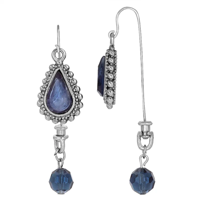 Best hoop earrings with satin ribbons for a soft, feminine appearance-1928 Jewelry Sapphire Blue Teardrop Glass Stone Front Back Earrings