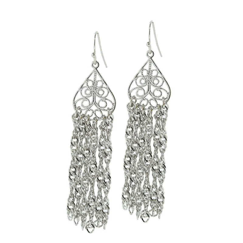 Best hoop earrings with crescent-shaped designs for a bold, moon-inspired style-1928 Jewelry Silver Filigree Teardrop Tassel Earrings