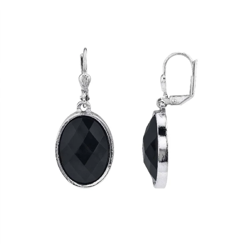 Hoop earrings with intricate designs for a unique and artistic appearance-1928 Jewelry Black Oval Faceted Leverback Earrings