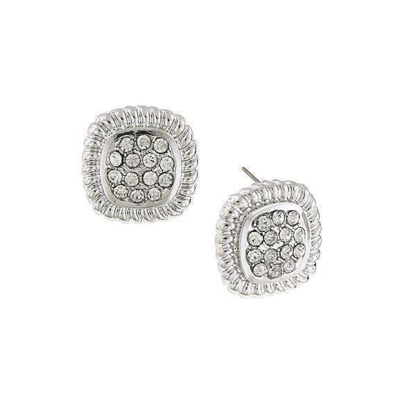 Hoop earrings with heart-shaped frames for a romantic and feminine look-1928 Jewelry Square Pave Crystal Button Earrings