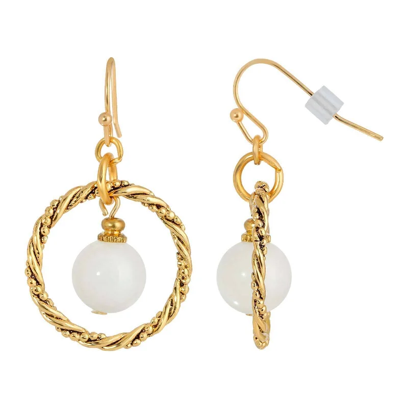 Hoop earrings with tortoiseshell designs for a chic and classic style-1928 Jewelry White Quartz Bead Twisted Hoop Earrings