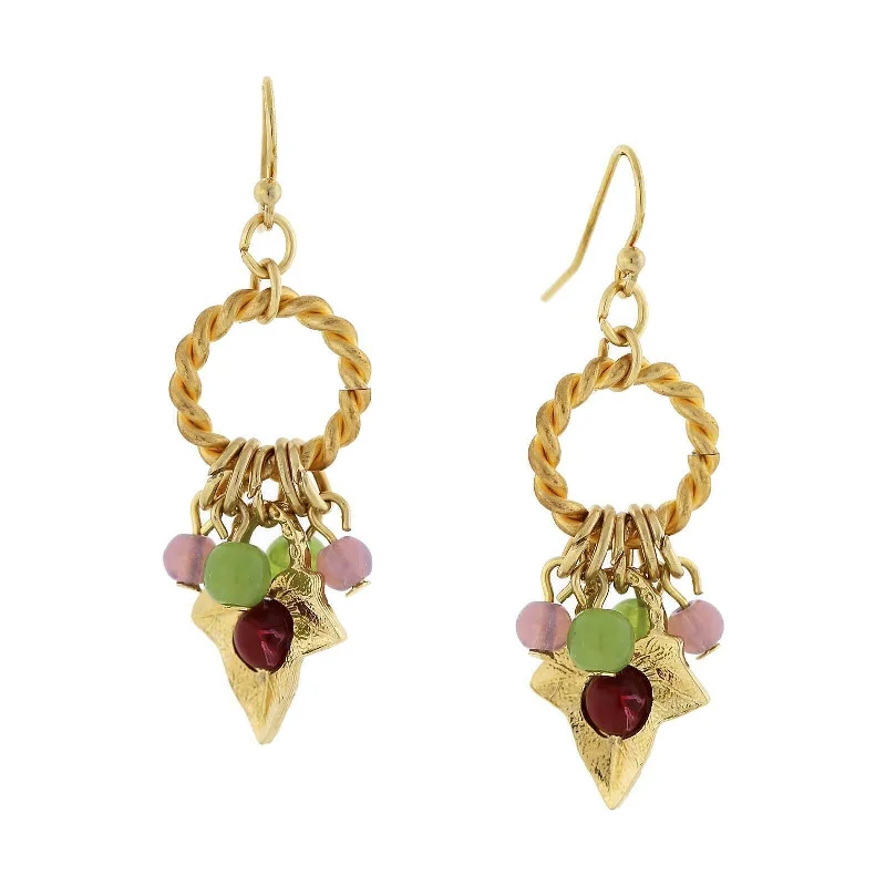 Medium hoop earrings for an everyday look with the perfect balance of style-1928 Jewelry Winery Rope Hoop & Grape Leaf Multi-Color Beads Dangling Earrings