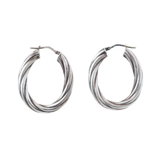 Hoop earrings with gold accents for a warm, elegant statement piece-1970s Twisted Silver Rope Earrings