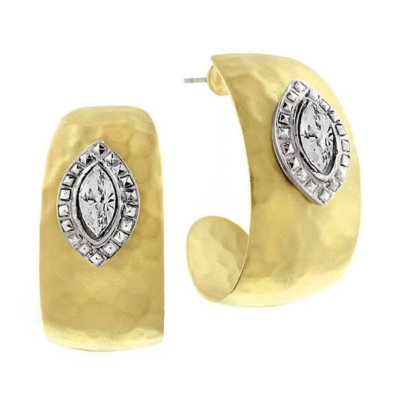 Hoop earrings with circle designs for a classic and timeless shape-2028 Jewelry Two Tone Crystal Hammered Hoop Earrings