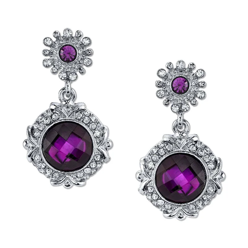 Hoop earrings with dangling charms for a playful and fun look-2028 Jewelry Amethyst Purple Stone & Crystal Post Dangle Earrings