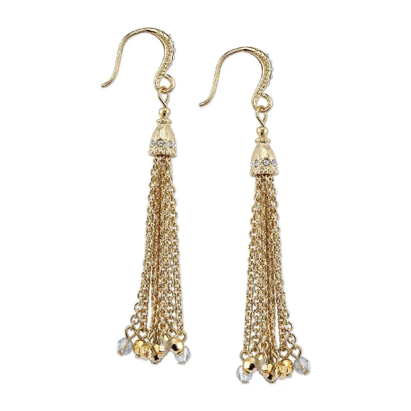 Best hoop earrings with satin ribbons for a soft, feminine appearance-2028 Jewelry Clear & Gold Beaded Tassel Earrings