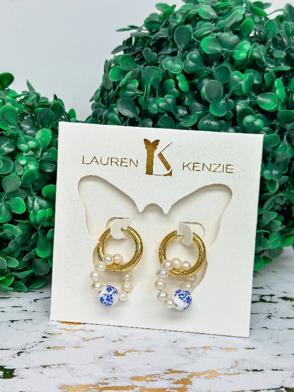 Best hoop earrings with hammered gold for a rustic yet elegant look-Blue Willow Hoops by Lauren Kenzie