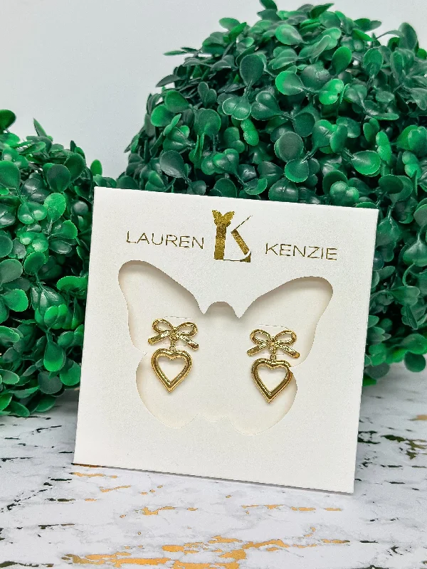 Hoop earrings with crescent moon shapes for a celestial and mystical appearance-Bow Heart Earrings by Lauren Kenzie