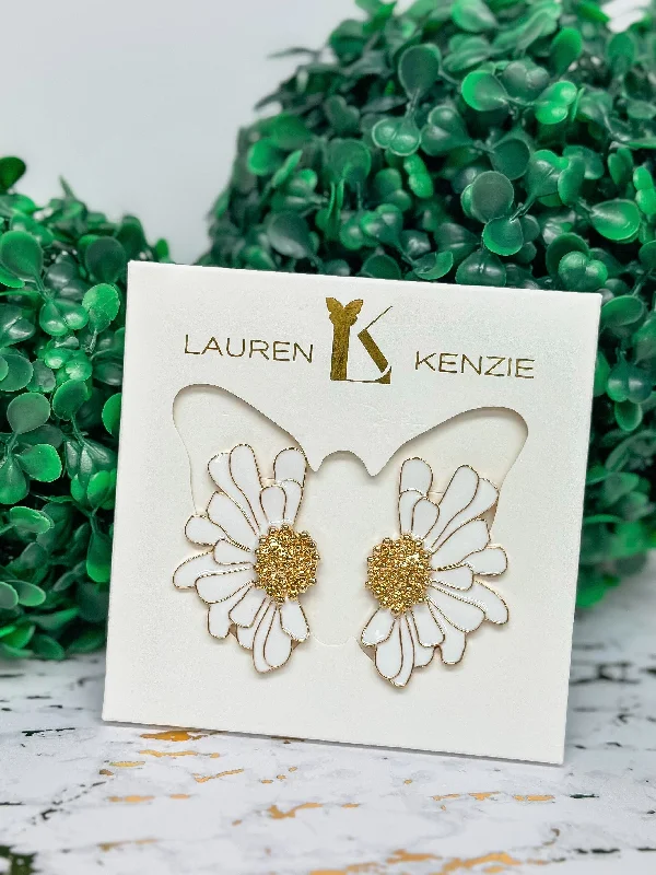 Hoop earrings with heart-shaped frames for a romantic and feminine look-Fiona Flower Earrings by Lauren Kenzie