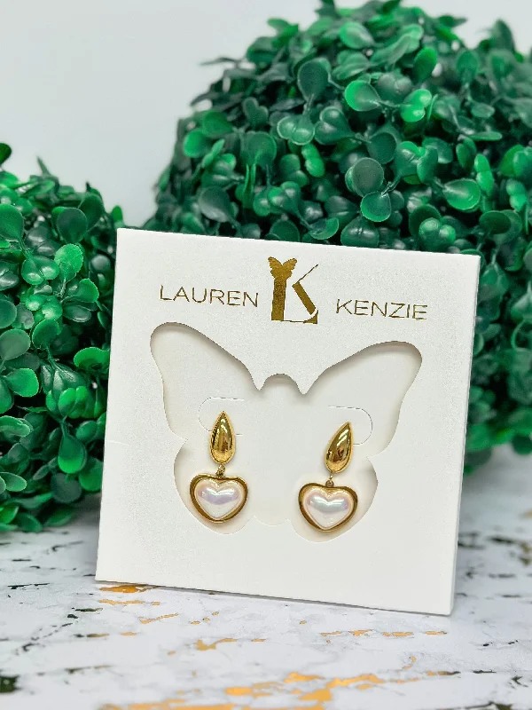 Hoop earrings with enamel stripes for a colorful and eye-catching design-Pearl Heart Earrings by Lauren Kenzie