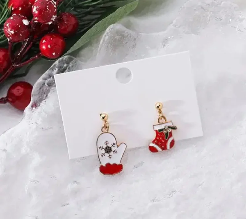 Hoop earrings with dangling charms for a playful and fun look-Adorable Christmas Glove and Stocking Earrings