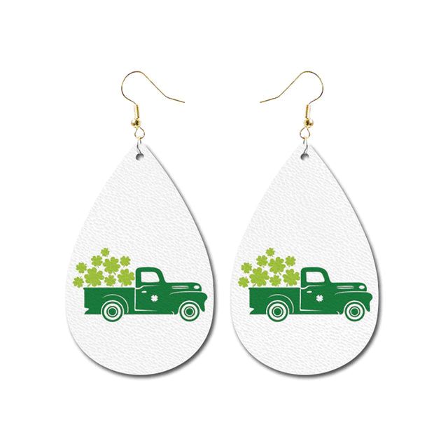 Best hoop earrings with geometric triangle shapes for a modern, chic design-Adorable Shamrock Truck Earrings