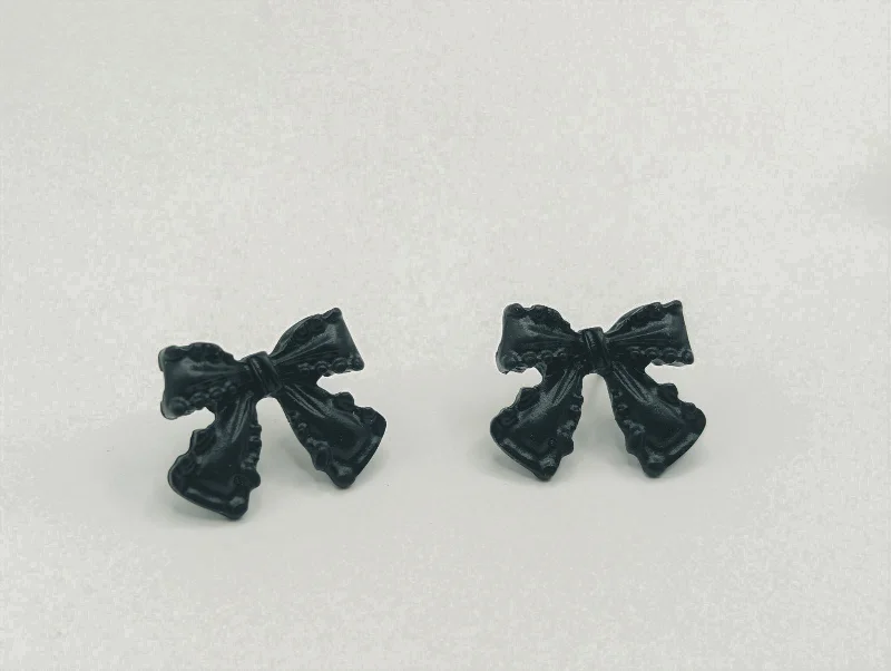 Best hoop earrings with detachable studs for a versatile and adjustable accessory-Adorable Black Bow Earrings