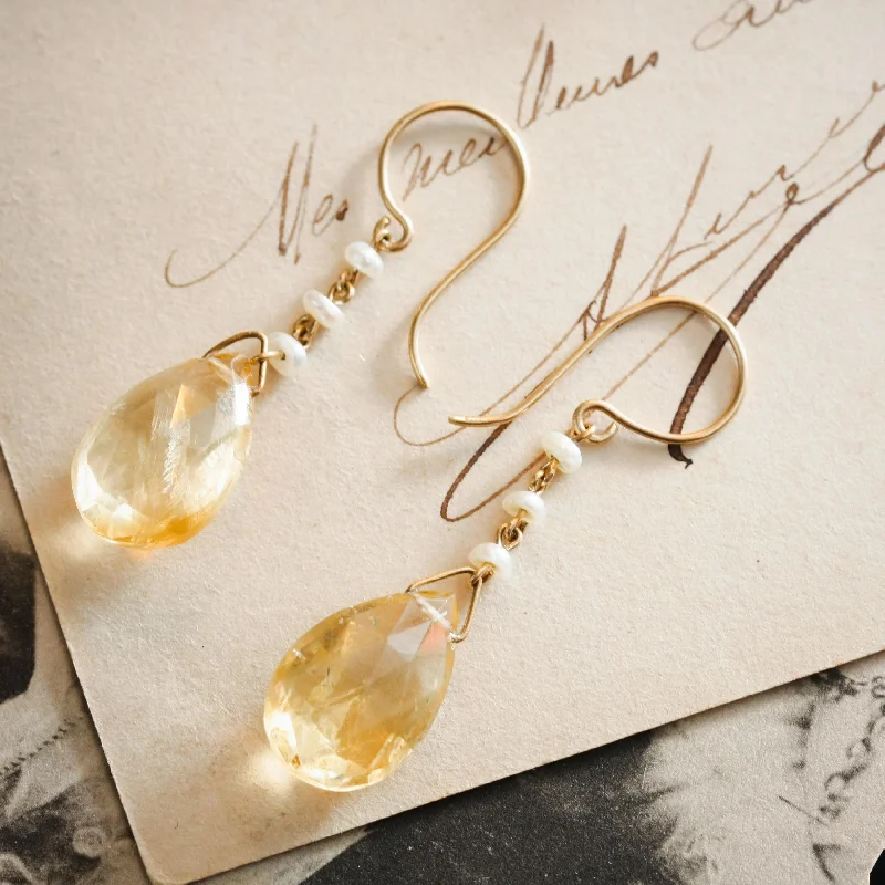 Hoop earrings with infinity loop designs for a continuous and eternal shape-Antique Edwardian Citrine & Natural Pearl Earrings