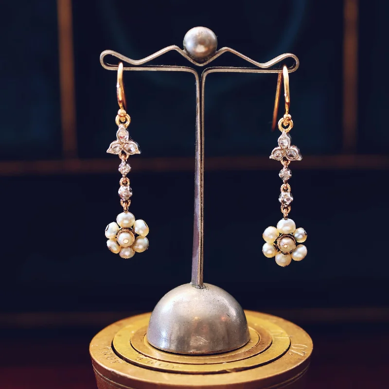 Best hoop earrings with enamel details for a colorful and modern look-Adorable Antique Wild Pearl & Diamond Earrings