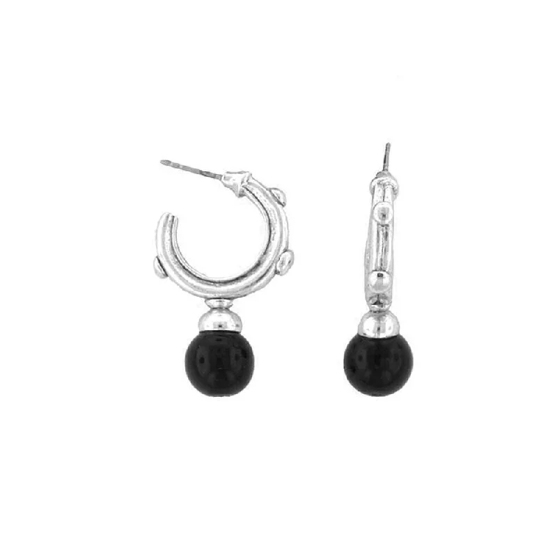 Hoop earrings with twisted leather for a chic and modern boho look-Antiquities Couture Black Drop Hoop Earrings