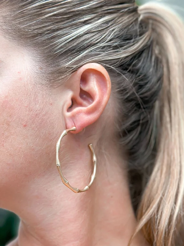 Hoop earrings with textured finishes for a vintage and classic style-Bamboo Matte Metal Hoop Earrings - Gold