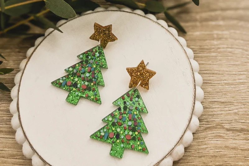 Hoop earrings with colorful beads for a fun and playful vibe-Beautiful Acrylic Christmas Tree Earrings